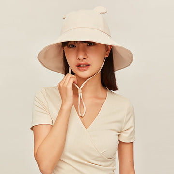 Women's Large Brim Sun Hat with Bear Ear UPF 50+